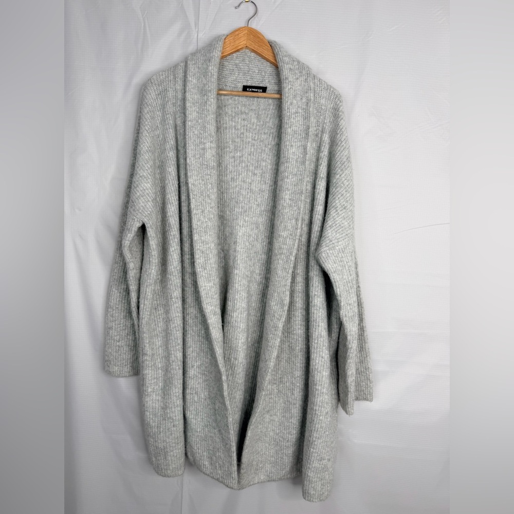 Express Gray Knit Open Front Cardigan‎ Sweater Jacket Women’s XL Long